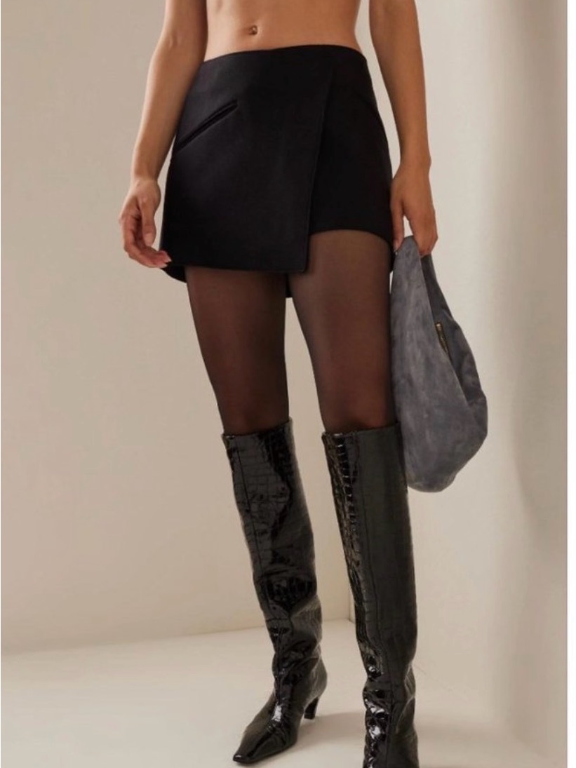 Khaite Vera Wool-Blend Mini Wrap Skirt, Black 4